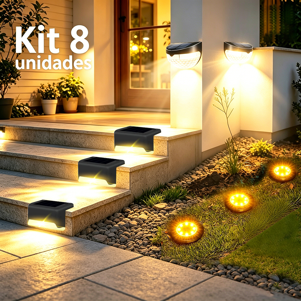 Luminária Solar 8 Unidades Para Escada Parede Muro Enfeite Varanda/Jardim/Ambientes Externos