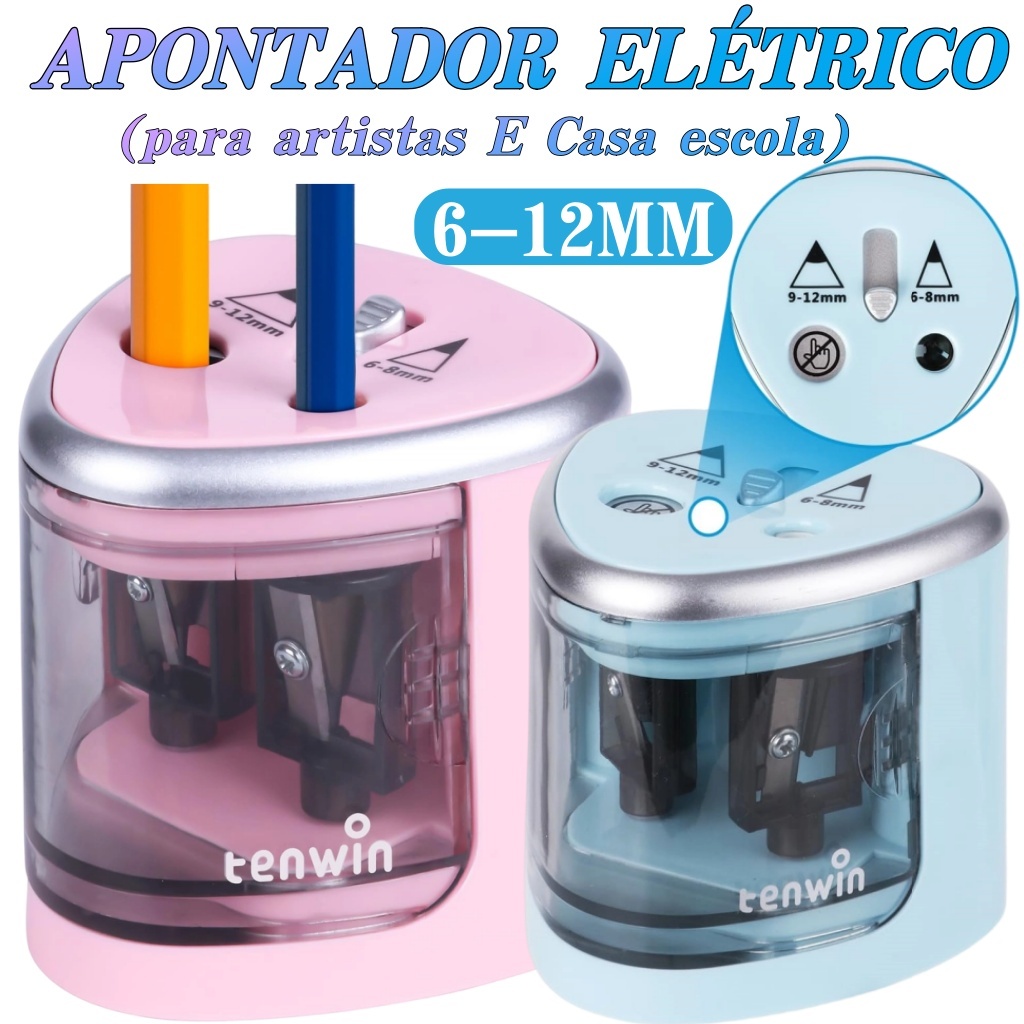 Apontador Elétrico Furo Duplo Lápis de 6-12mm para estudantes para artistas E Casa escola