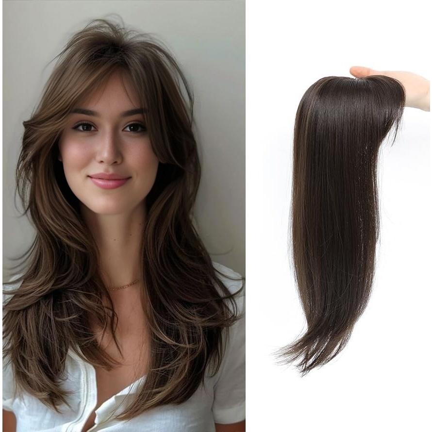 Grampo de cabelo fofo Natural, peça de extensão de cabelo com franja, grampo de cabelo feminino