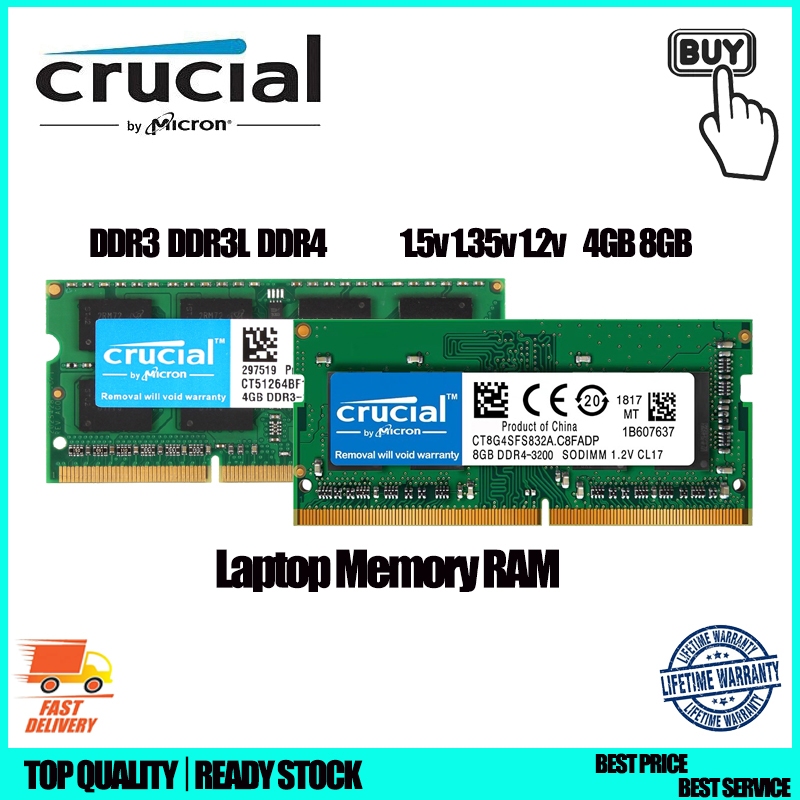 Memória Crucial Para Laptop , DDR3 , 1.5V , DDR3L , 1.35V , DDR4 , 1.2V , 4GB , 8GB , 1600MHZ , 2400MHz , 3200MHz , Ram 