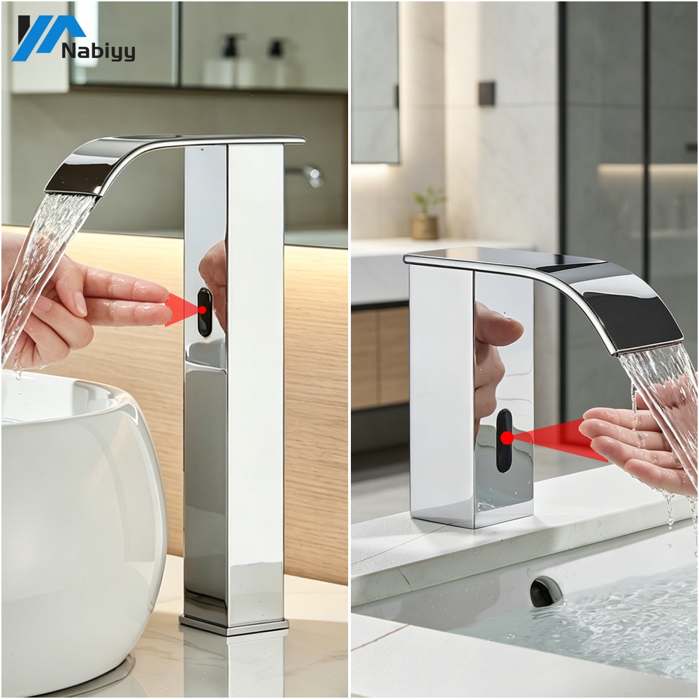 Torneira Do Banheiro Com Sensor Para Bacia Misturador Quente E Frio Tira Cascata Automática
