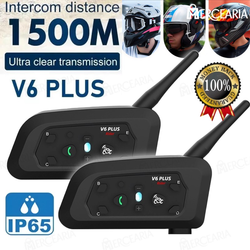 V6 PLUS Intercomunicador Mais Fone De Ouvido De Capacete De Motocicleta Bluetooth Com Interfone BT De 1500M Para 6 Pilot