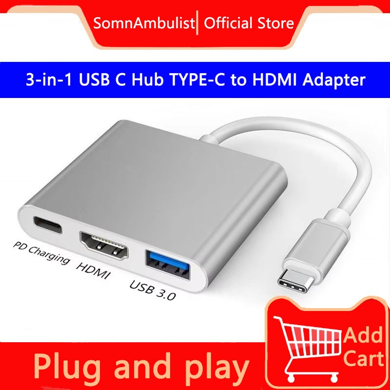 Estação de acoplamento tipo C HDMI + USB3.0 + PD Adaptador Universal para celular de computador três em um