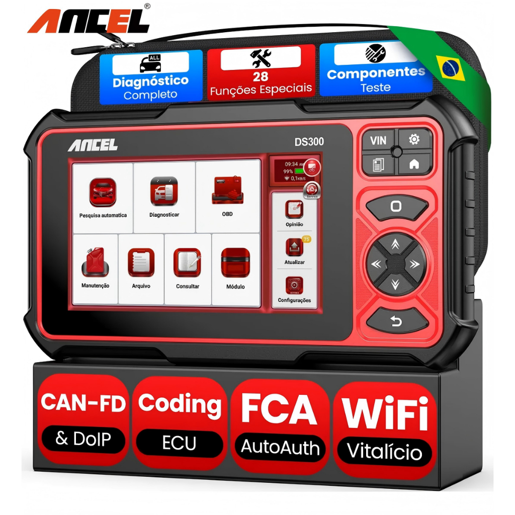 2026 ANCEL DS300BT CANFD OBD2 Scanner de Diagnóstico Automotivo para Todos os Sistemas com Codificação