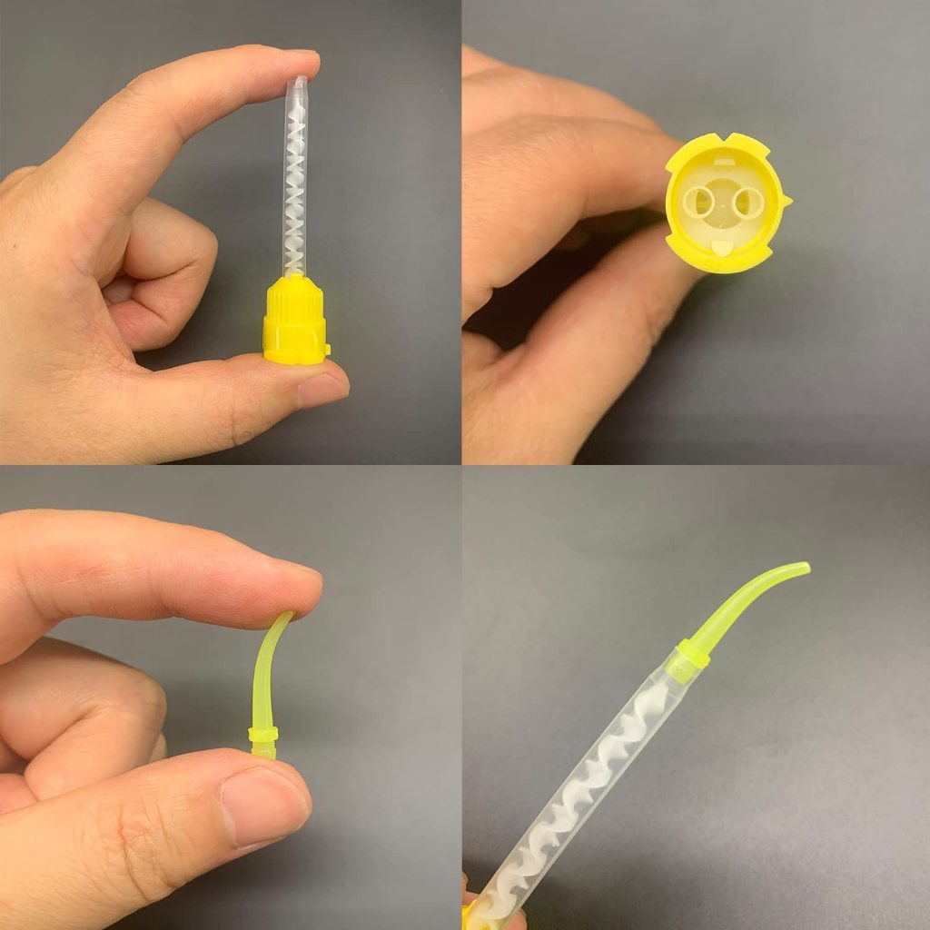 50/100 Pçs Dicas De Mistura De Impressão Dentária Borracha De Silicone Amarelo Transportando Cabeça Tubo Bico Materiais