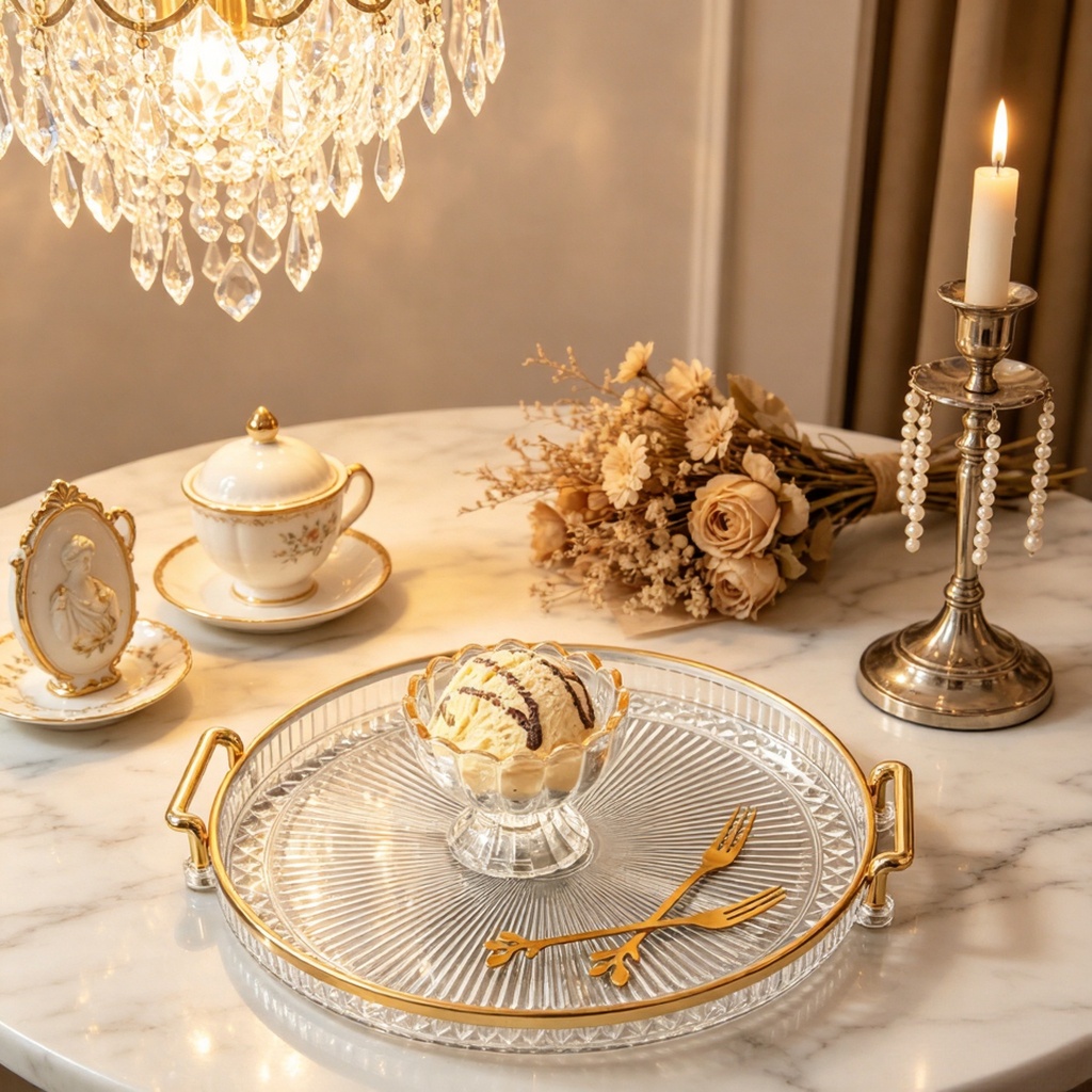 Bandeja Decorativa Luxo Dourada Nórdica com Alça Multiuso Organizadora para Sala Mesa Café da Manhã