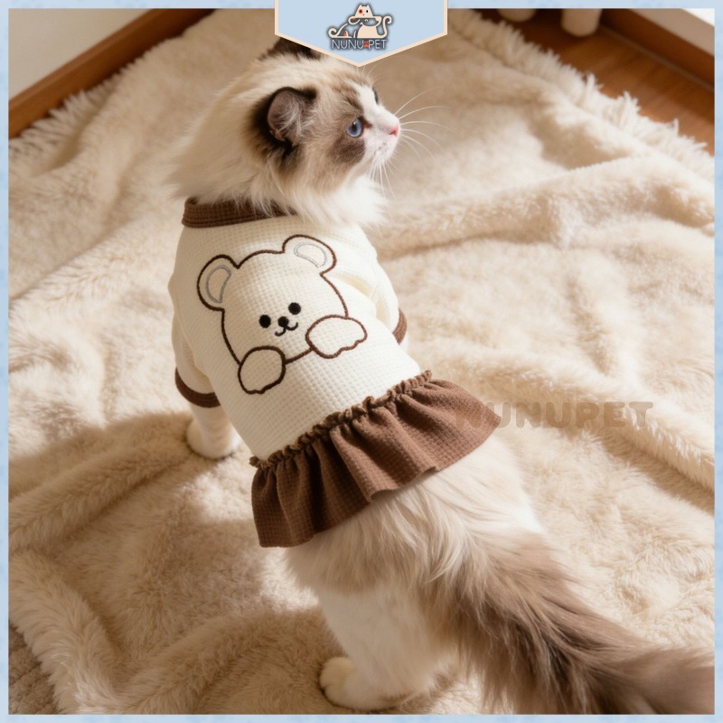 Novo conjunto de vestido princesa e camiseta ursinho para pet, estilo doce e fofo, fica muito bonito nas fotos~