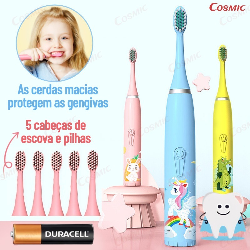 Escova Dental Elétrica Ultra-Sônica Para Crianças Acústica Onda Fofa Cabelos Suaves Dupla Face Limpa Cuidados