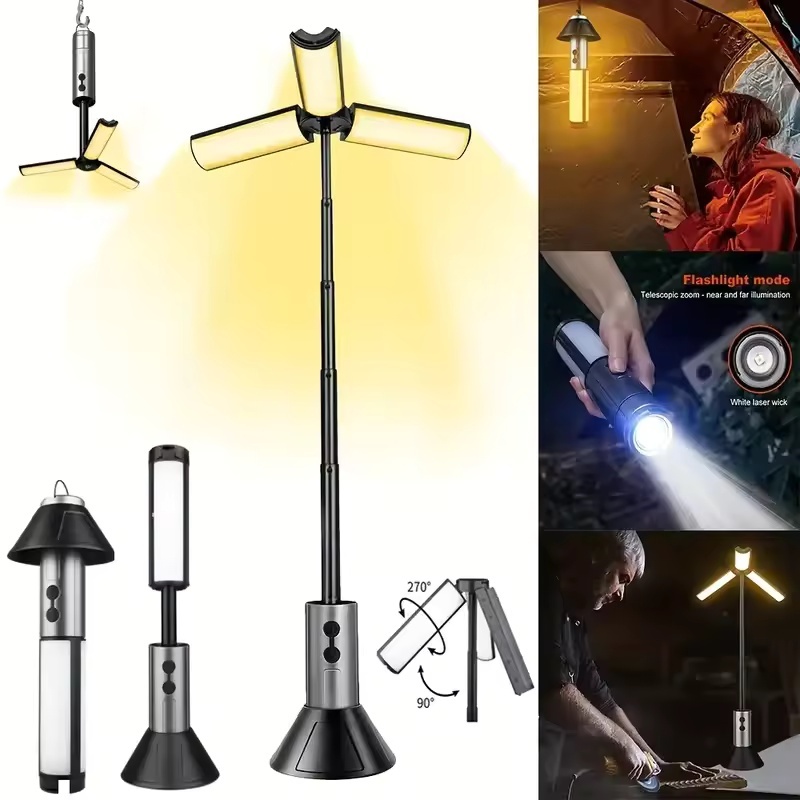 Lanterna LED Telescópica Portátil Recarregável Dobrável Holofote Para Reparo De Carro Ao Ar Livre Iluminação De Barraca
