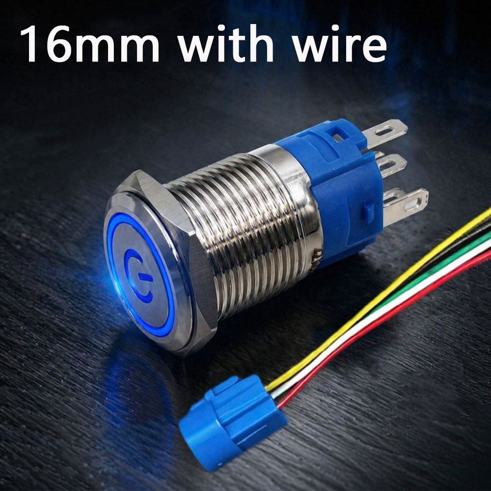16mm Interruptor De Botão De Metal Motor De Carro Retroiluminado PC Power Led 5v 12v 24v 220v
