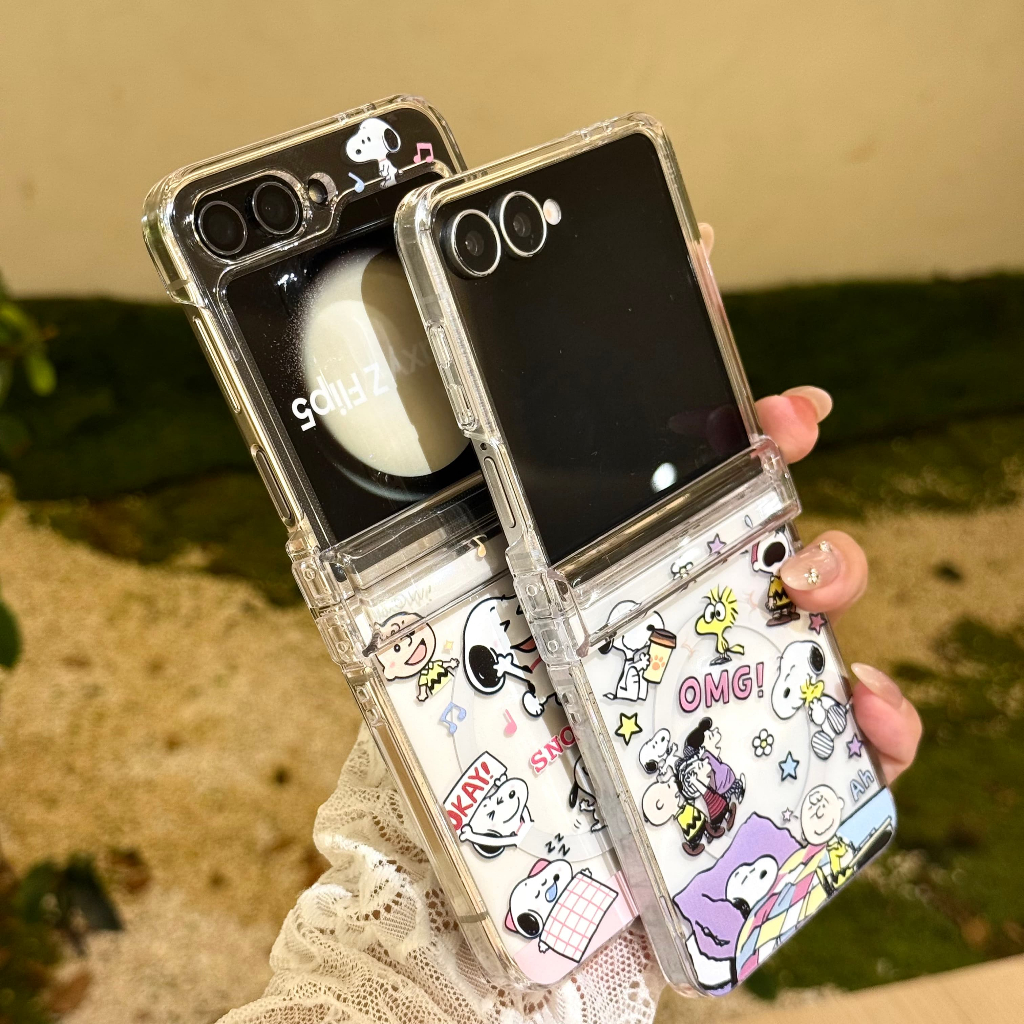 Samsung Galaxy Z Flip 3 4 5 6 7 Bonito Snoopy Magnético Caso De Telefone FLIP5 Capa Protetora Dos Desenhos Animados ZFLI