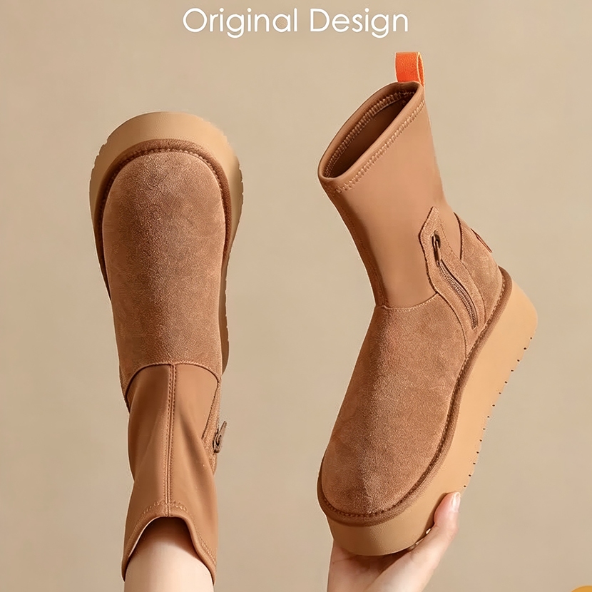 Botas De Neve Impermeáveis Femininas Camurça De Inverno Quente Com Punho Elástico/Plataforma Estilo Dipper