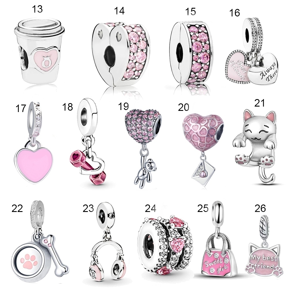 Charms Berloque De Prata 925 Rosa Bijuterias Pingente Charme Amor MOM Diamante Amuletos Família Mãe Irmã — imagem 2 de 2