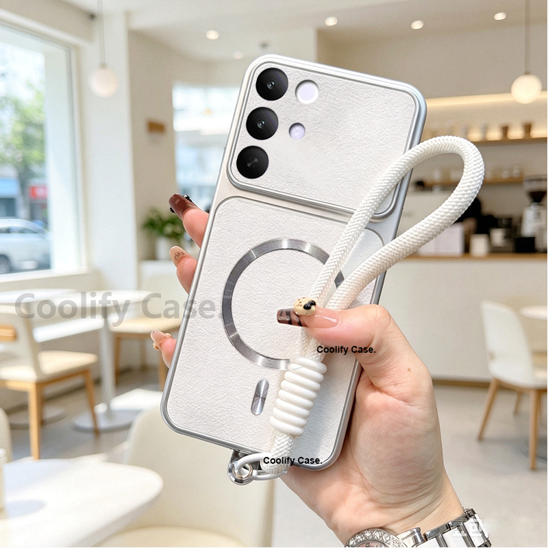 Capa Magnético Para Realme C85 Pro Cordão Caixa de telefone de couro luxuoso