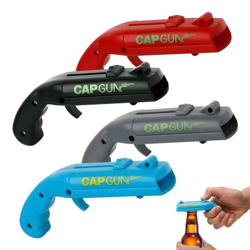 Abridor de Garrafas com Lançador de Tampas, Abridor Criativo em Forma de Pistola para Reuniões Familiares, Jogos de Fest