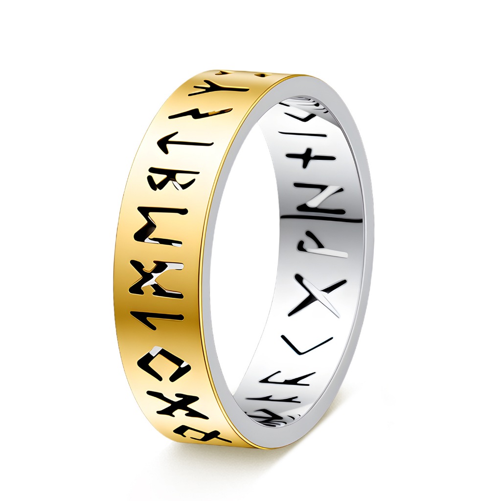 Fedsolife anel banhado a ouro titânio aço nórdico Popular jóias oco Viking titânio anel de aço runa