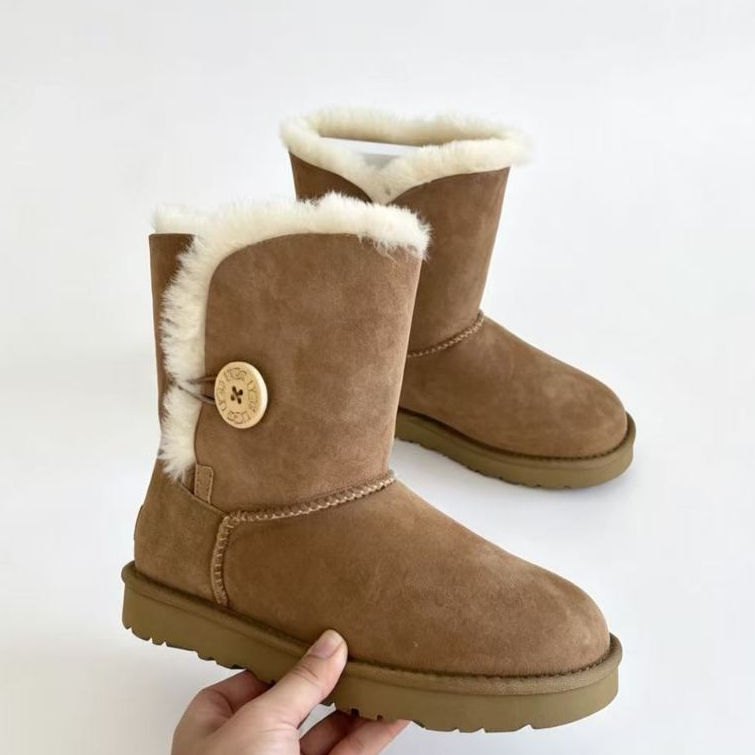 Botas De Neve Femininas Com Botão De Madeira , Cano Médio , Inverno , Forradas De Pele , Quentes , Antiderrapantes , Sap
