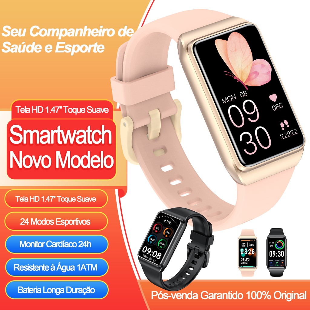 Smartwatch Feminino H68 1.47” Tela, 30 Dias Bateria,SpO2 e 1ATM à Prova D’água Compatível com Android/iOS Presente Ideal