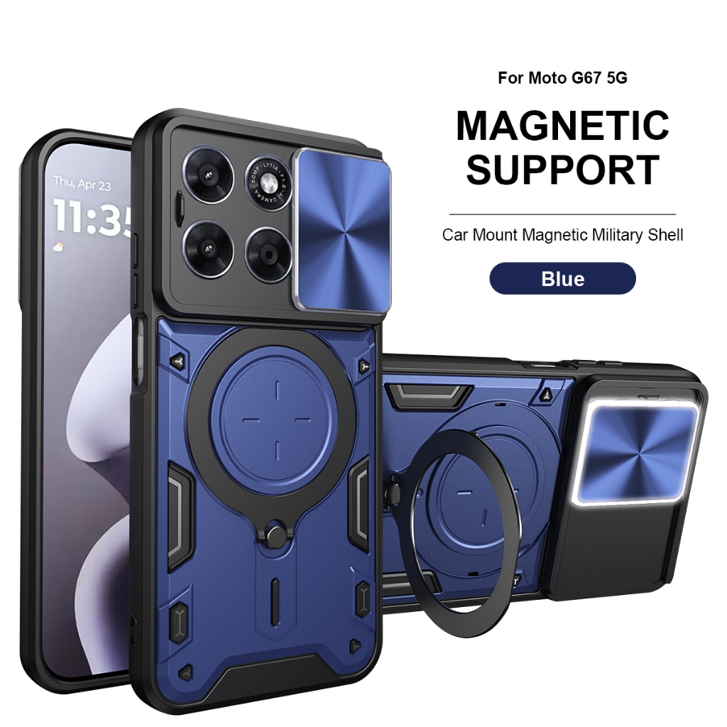 Capa Militar Magnética Para Montagem Em Carro , Moto G67 G77 G06 G86 G56 , Câmera Deslizante Com 360 ° Suporte De Anel G