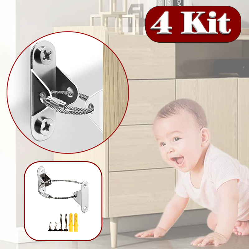 Fixador Anti-Tombamento Para Móveis De Gabinete/Âncoras De Parede Inclinação/Correias De Ponta Impermeabilização 1-4 Kit