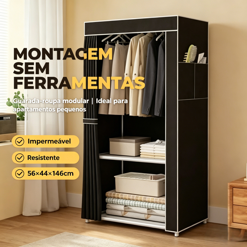Guarda-Roupa Portátil Dobrável Pequeno, Fácil de Montar Sem Ferramentas para Armazenamento de Roupas e Acessórios