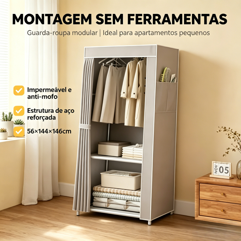Guarda-Roupa Portátil Dobrável Pequeno, Fácil de Montar Sem Ferramentas para Armazenamento de Roupas e Acessórios