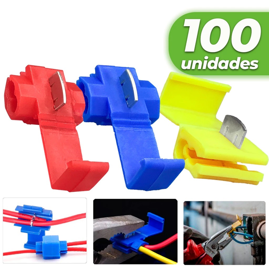 Kit 50 / 100 Conector Terminal Derivação Emenda Cabos Fios,conectores de Derivação Azul 1,5 a 2,5mm²