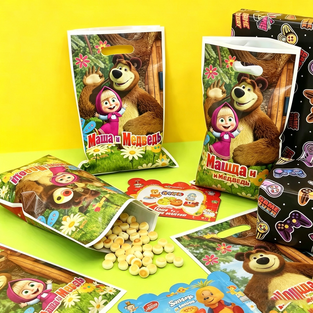 10-40 Unidades De Sacos Para Lembrancinhas De Festa Masha E O Urso , De Saque De Plástico Aniversário De Crianças Presen
