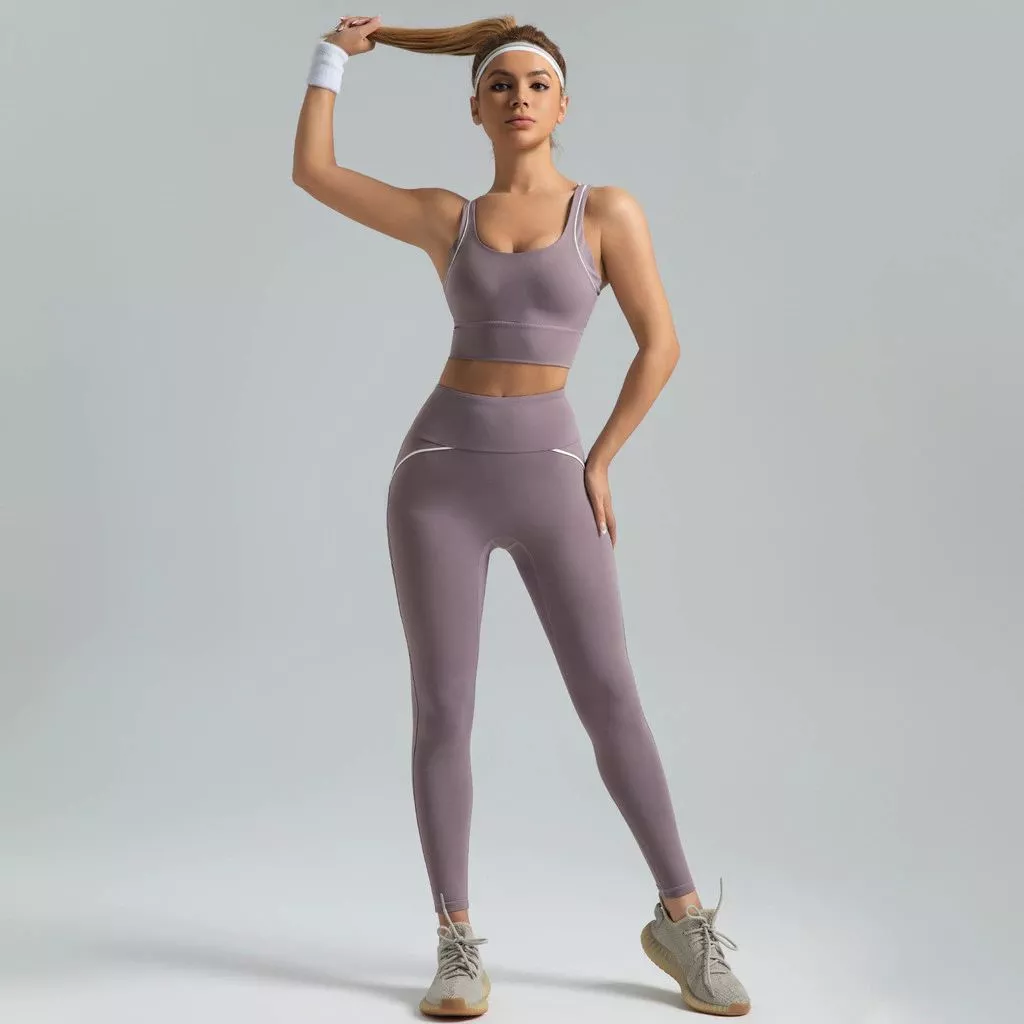 2026 Verão Feminino 2 Peças Roupa De Yoga Cruzado Tiras Volta Sutiã Esportivo Cintura Alta Levantamento De Bunda Contras — imagem 1