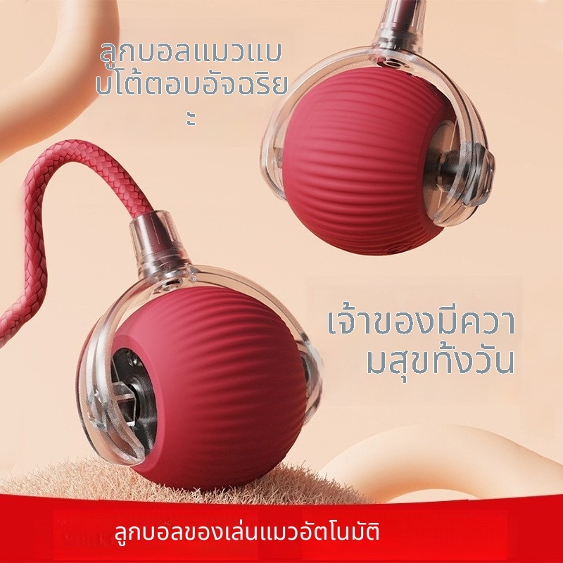 ลูกบอลของเล่นแมว ทนทานกัด มีเชือก อัตโนมัติกระโดดโต้ตอบ คลายเครียดคลายเหงา เหมาะให้แมวเล่นในบ้าน - ภาพที่ 4