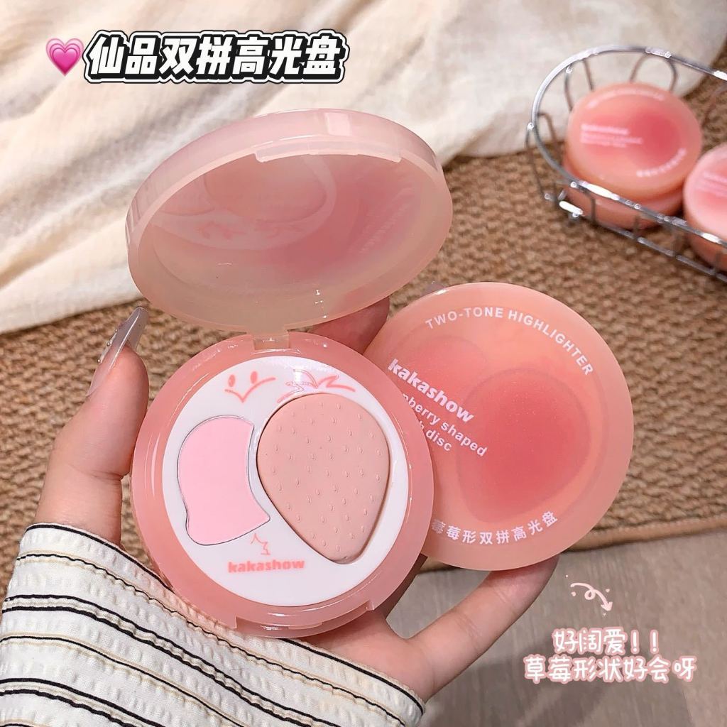 [Estoque Pronto] Kakashow Paleta De Contorno De Duas Cores Natural 3D Face Highlighter Blush Maquiagem Multifuncional