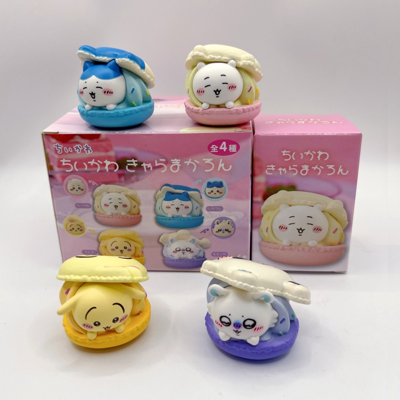 4 Pçs/Set 4cm Japão Anime Q Versão Gashapon Chiikawa Macaron Sobremesa Série Hachiware Usagi Momonga PVC Action Figure M