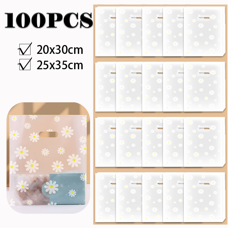 Sacolas de Presente PVC Transparentes com Estampa de Margaridas Reutilizáveis para Festas 25/50/100 Unidades