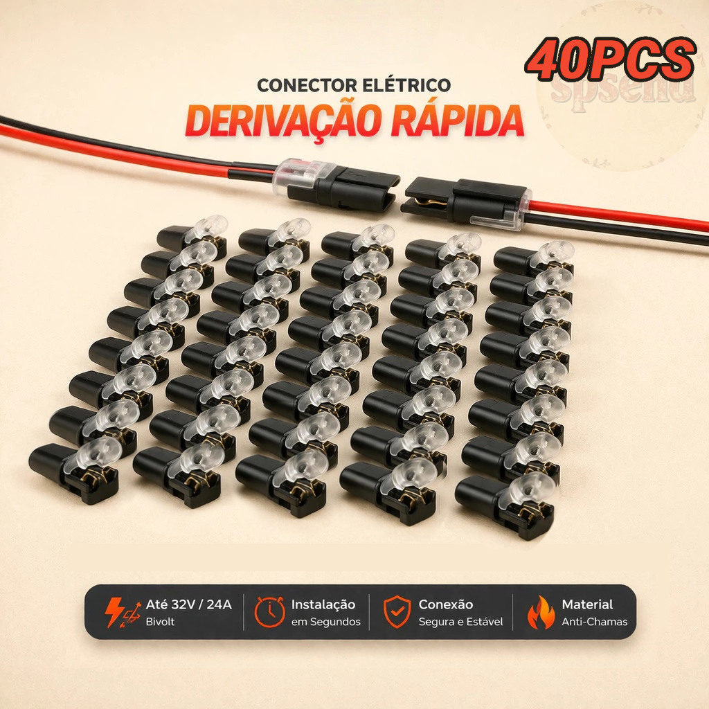 KIT 40 Unidades de Conector Elétrico 2 Polos à Prova d'água Para Cabo Automotivo Barra de Terminais