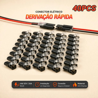 KIT 40 Unidades de Conector Elétrico 2 Polos à Prova d'água Para Cabo Automotivo Barra de Terminais CAR