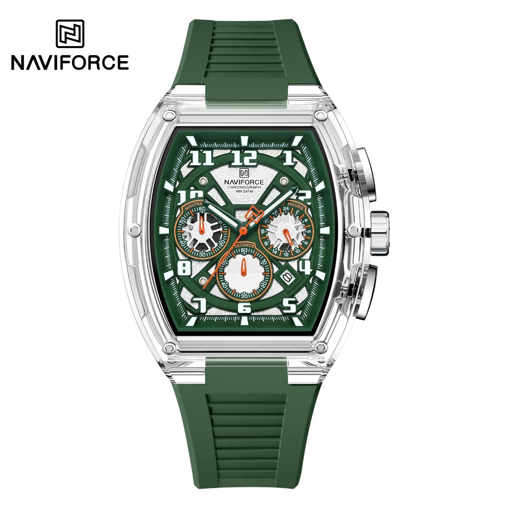 NAVIFORCE 6118 Relógio Masculino Estilo Barril Transparente Com Pulseira De Sili