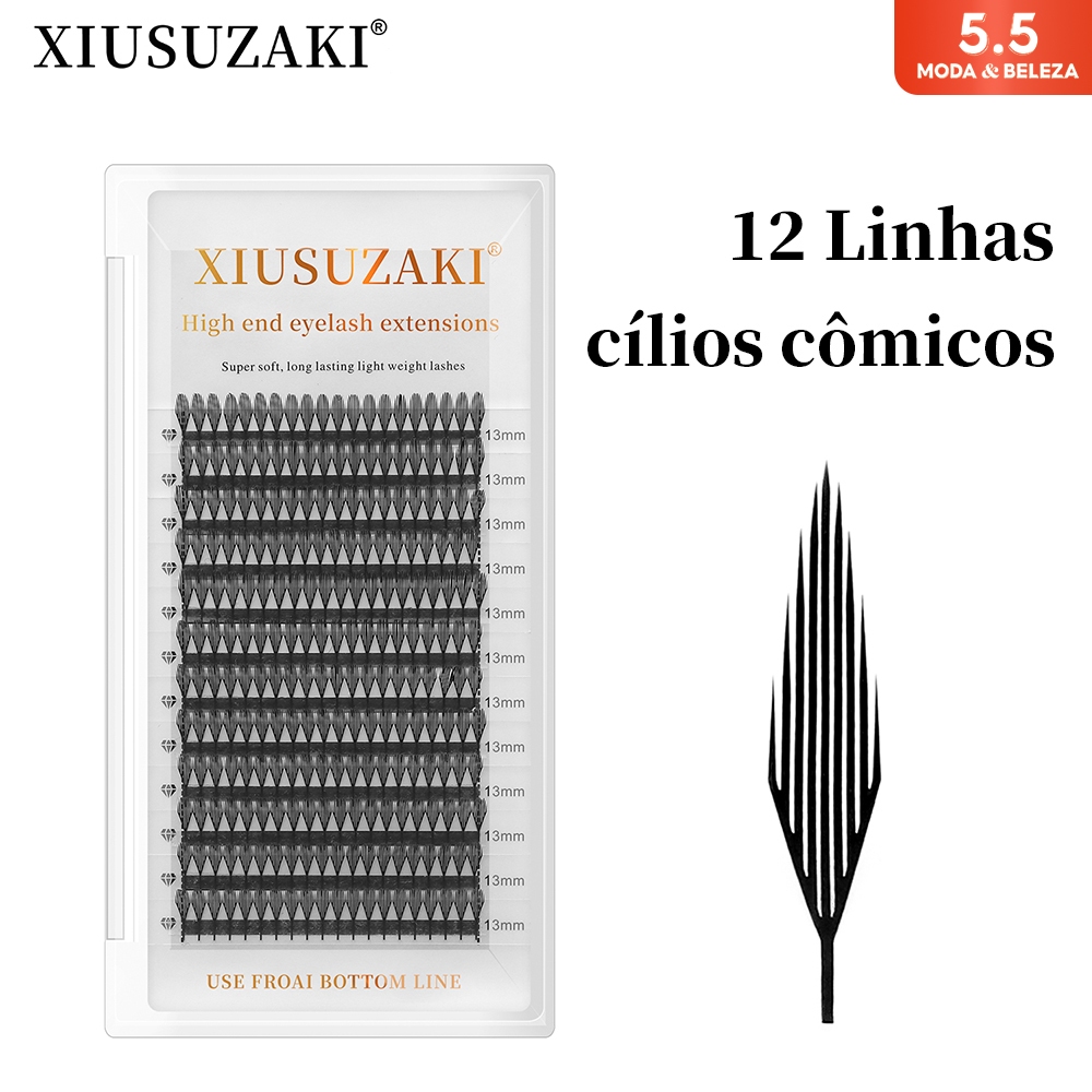 XIUSUZAKI 12 Linhas Cílios Cômicos Novo Estilo Postiços Falso Vison Material Extensão De Macios