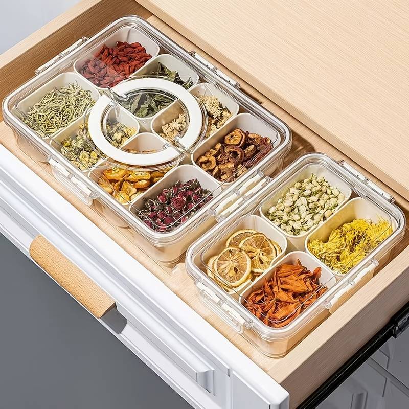 Organizador Geladeira Hermético com Divisórias para Temperos e Especiarias Alimentos Multiuso