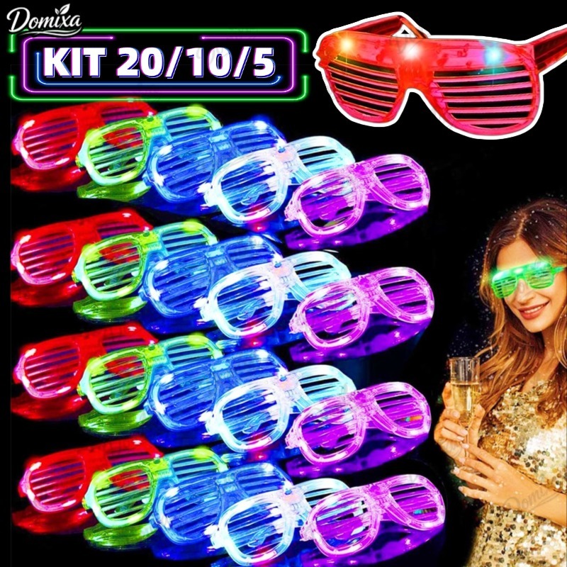 KIT 20/10/5 Oculos Led Neon de Festa Com 3 Modos Fluorescente Rave Balada Casamento Cosplay Festa de formatura-DO