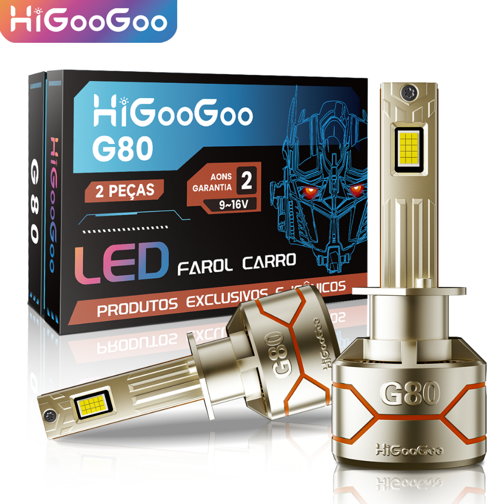 HiGooGoo G80 2 Peças 56000LM Farol De Neblina 280W Carro LED Lâmpadas Altas/Baixas Com Dissipação Rápida De Calor H1 H3