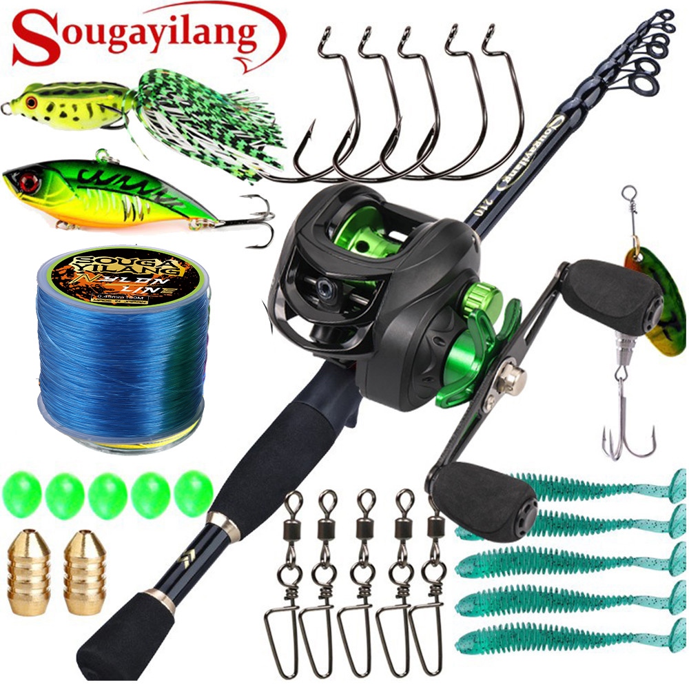 Sougayilang Combo Vara De Pesca De Fundição Telescópica 1.8-2.4m E Carretel Arremesso 7.2 : 1 Relação De Engrenagem Arra