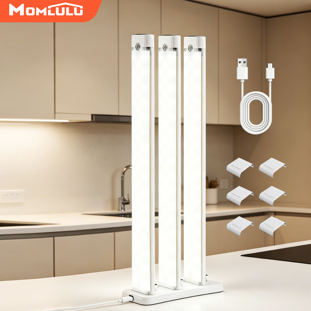 MOMLULU Luz De LED Com Sensor Brilho Ajustável 3peças Luzes De Armário+Base Ultra Fina Para Armário Cozinha Escadari