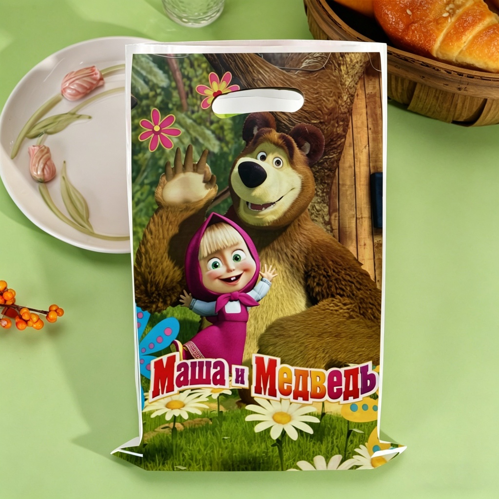 40 Pçs Masha E O Urso Temático Festa Sacos De Presente Crianças Aniversário Favor Plástico Com Alça Tema Dos Desenhos An