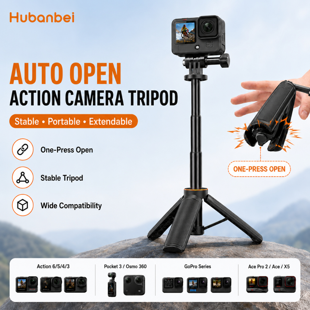 Mini Tripé De Câmera Extensível Aberto Automático Selfie Stick Para DJI Osmo Action 6/5/4/3 , GoPro HERO13/12/11/10/9/MA