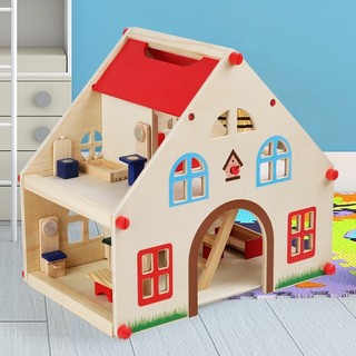 Casinha de Boneca de Madeira Portátil com Móveis - Maleta de Luxo Infantil