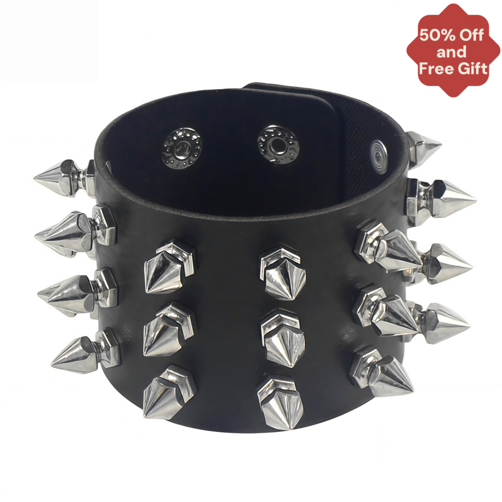 Pulseira de couro estilo gótico Punk da moda com espinho|Pulseira ajustável unissex