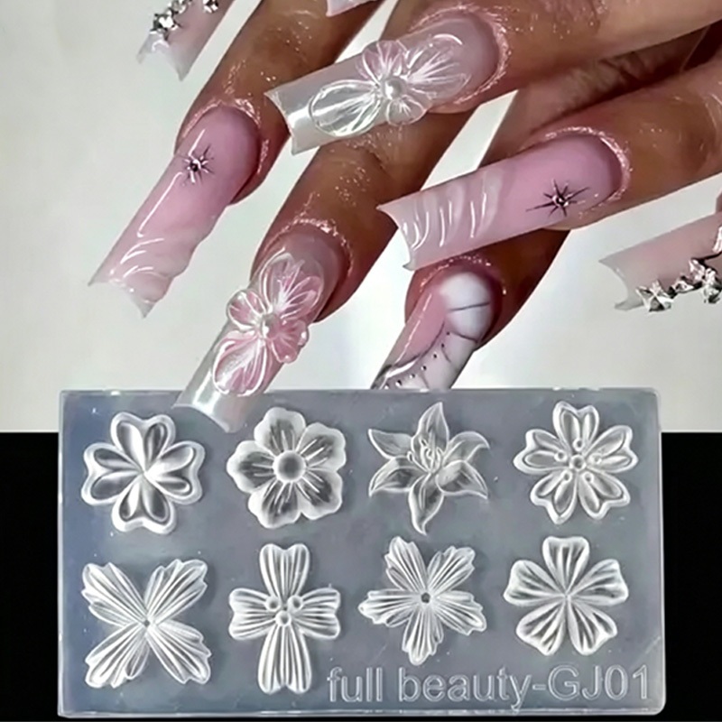 Moldes De Silicone Acrílicos 3D Para Arte Em Unhas-Formas De Flores , Borboletas E Coração Decoração Escultura De