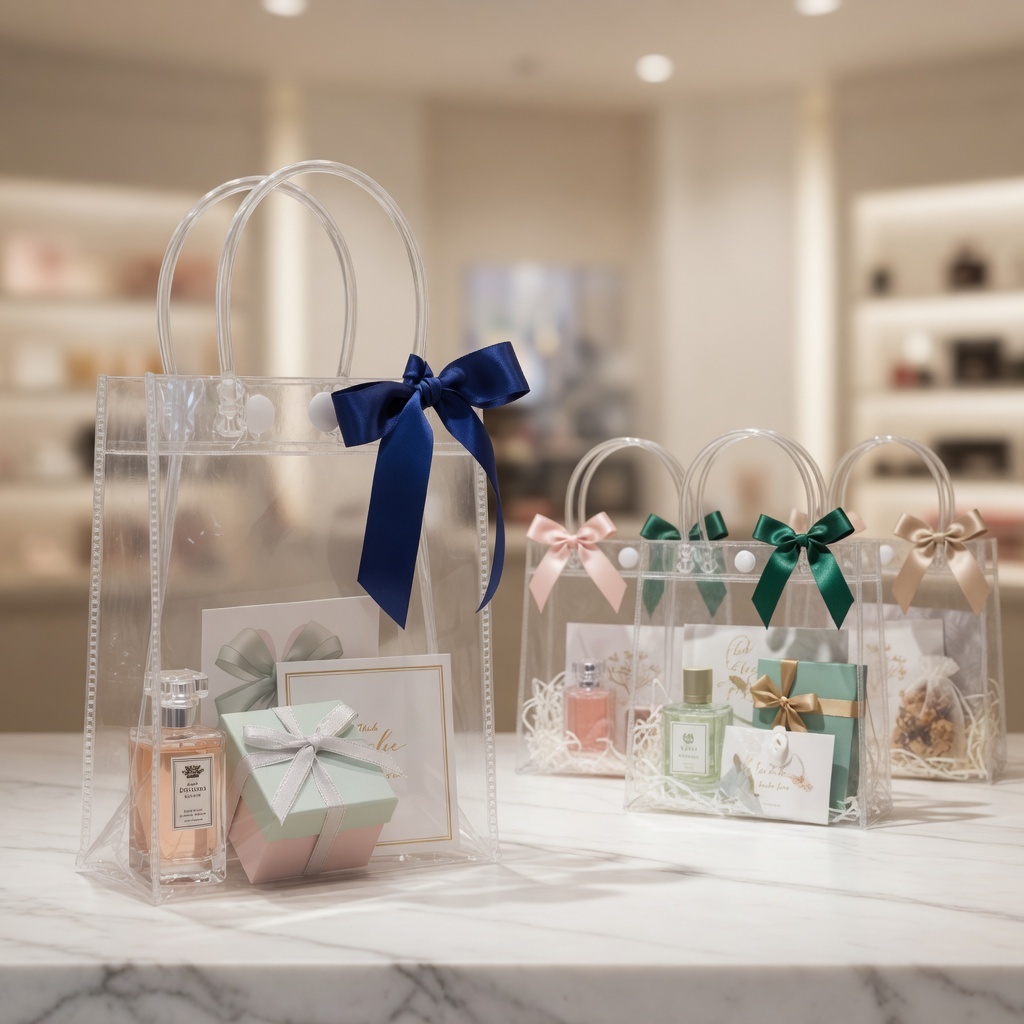Kit 30 Sacolas Transparentes de PVC para Presente com Alça Casamento e Decoração