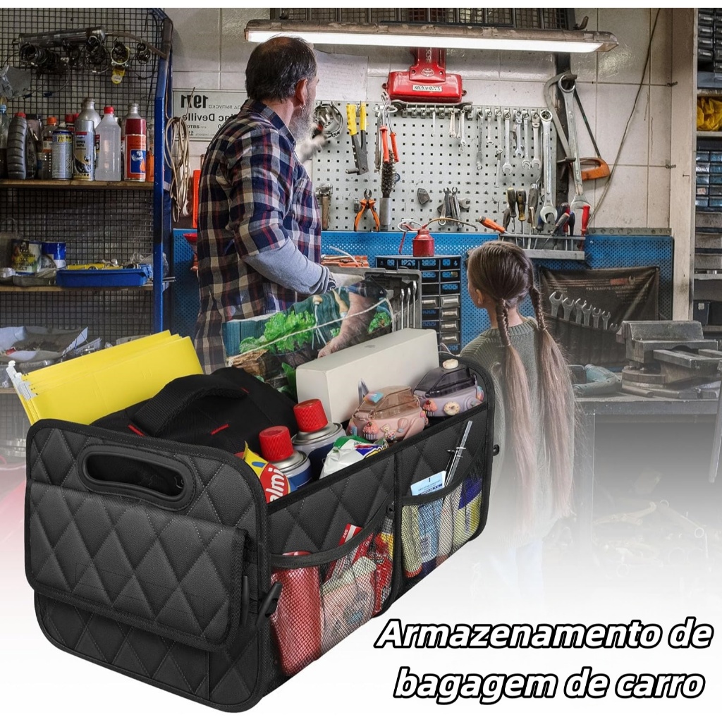 45 Litros Grande Organizador Porta-malas Carro Dobrável Impermeável  Preto