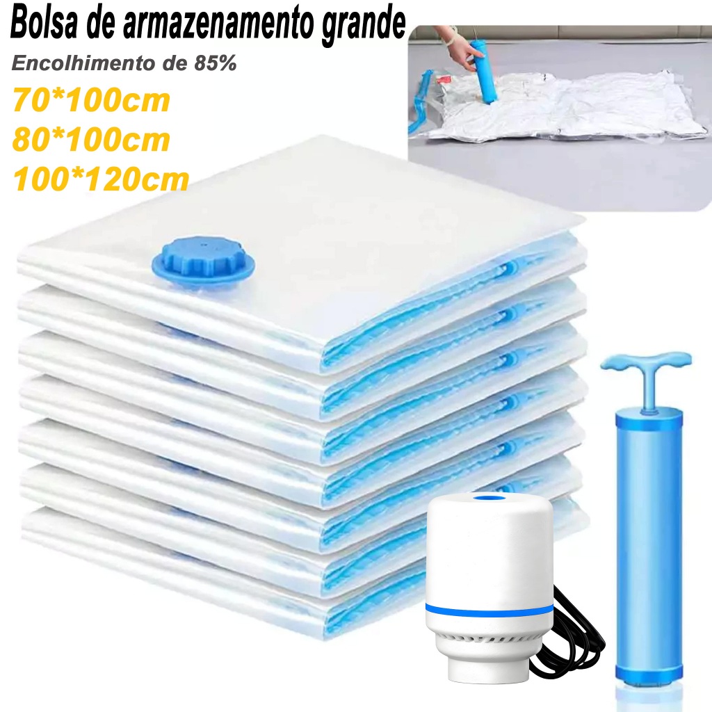 Kit 3/5/10 Saco A Vácuo Grande Organizador Edredom Coberto Mala Roupa De Cama + Bomba